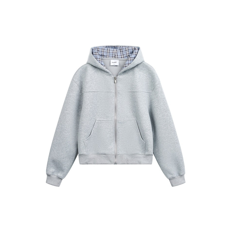 Unisex Hoodie with checked lining and full zip Mune Fashion