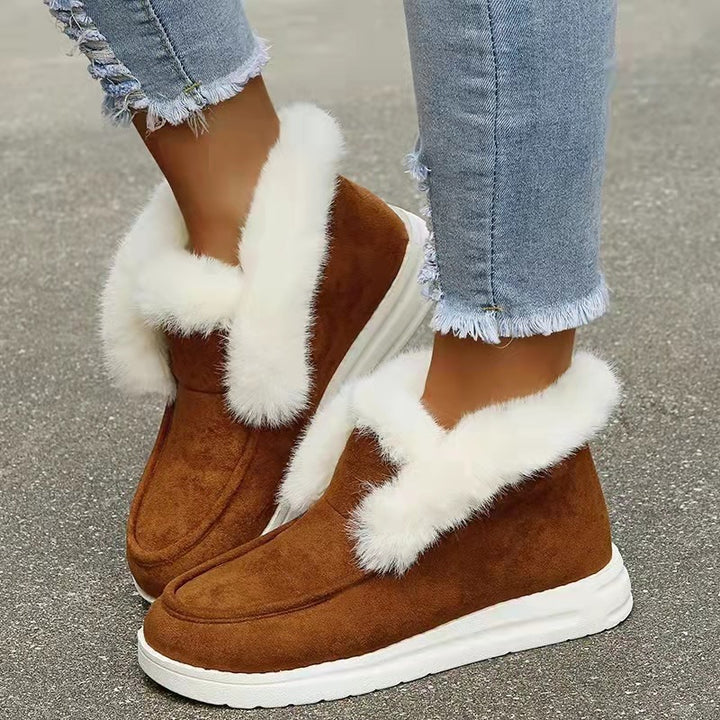 Women Padded Short Boot Slippers with Faux Fur Trim and Light Rubber Sole Mune Fashion