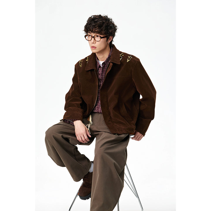 Men's short blouson made of velour optic with decorative metal fasteners on the shoulders Mune Fashion