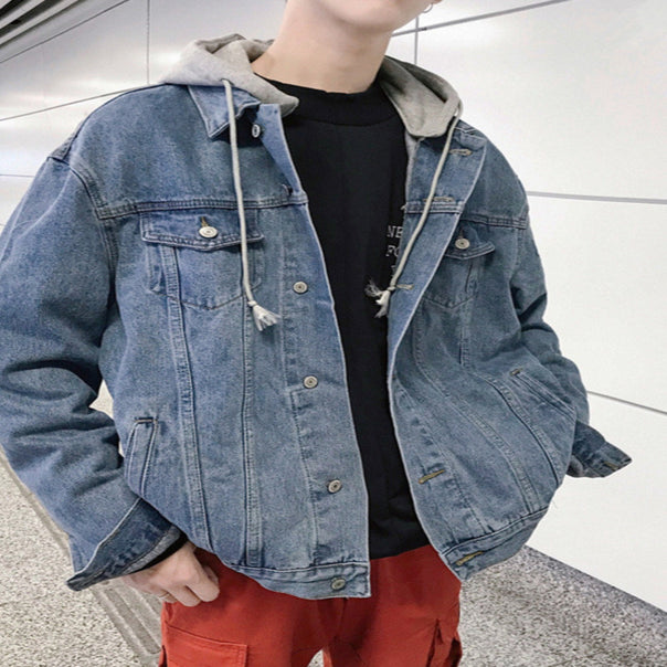 Men's Casual Denim Jacket with Removable Hood Mune Fashion