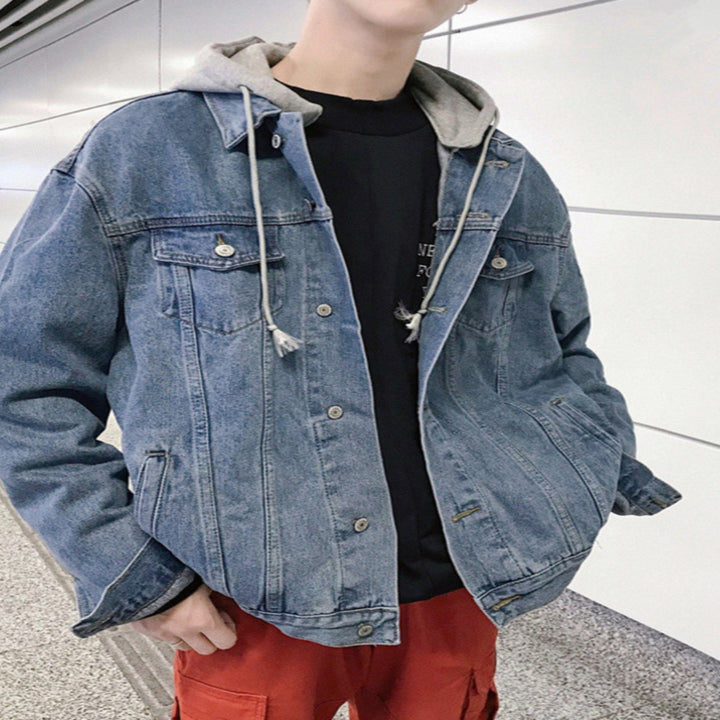 Men's Casual Denim Jacket with Removable Hood Mune Fashion