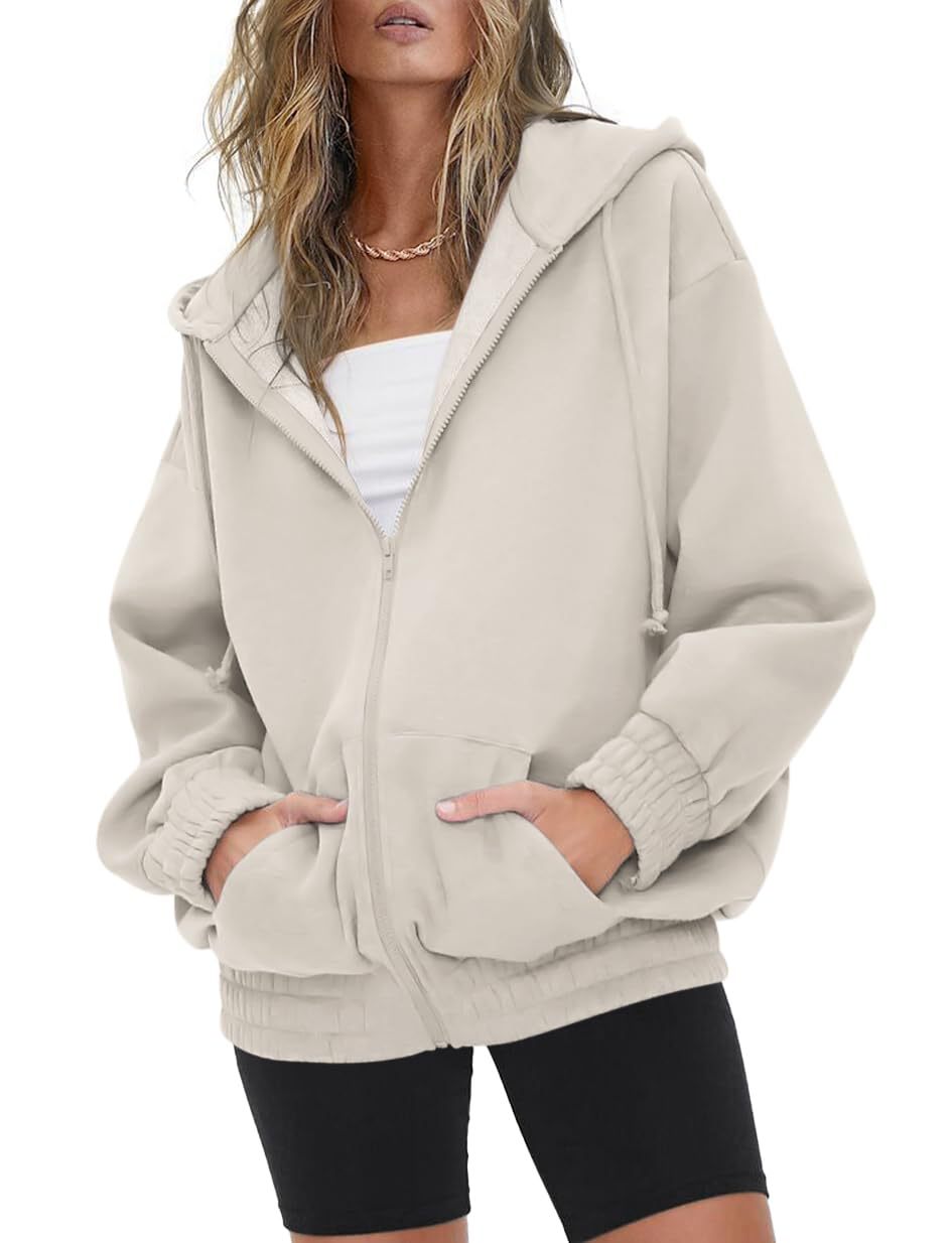 Women nan oversized hoodie jacket with zipper, fleece lining and kangaroo pockets Mune Fashion