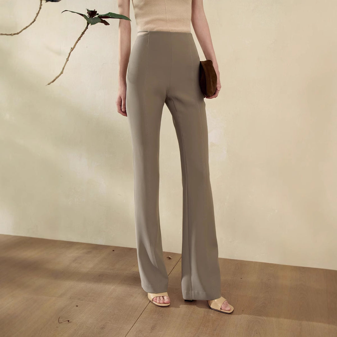 Women's High-Waisted Stretch Pants with Slim Thigh Fit and Wide Hem