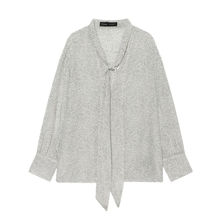 Women's polka dot tie scarf blouse with V-neck, knot band and relaxed fall Mune Fashion