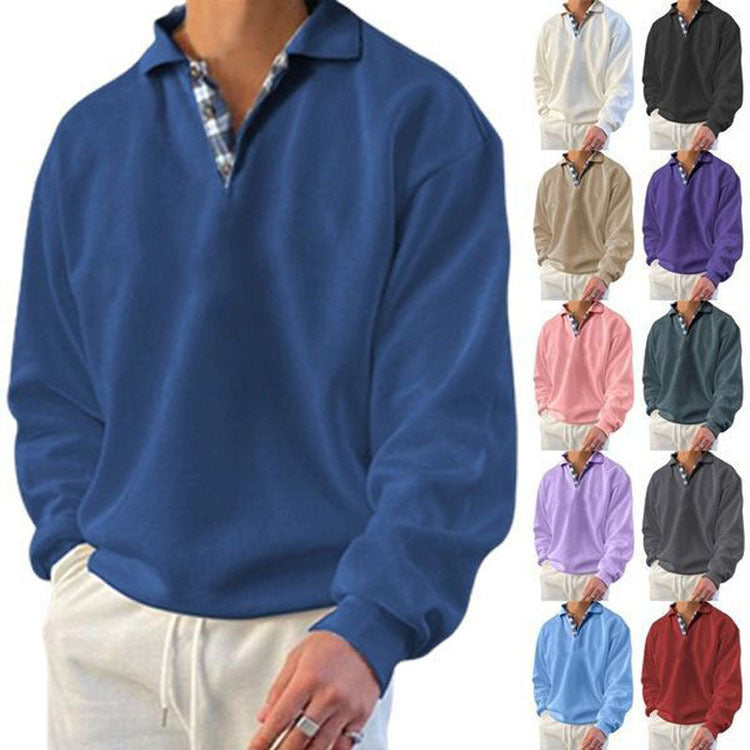 Men's casual sweater with polo collar and concealed check inner lining made of cotton blend Mune Fashion