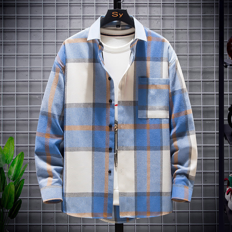 Men's checkered flannel shirt jacket in oversized cut with patch chest pocket Mune Fashion