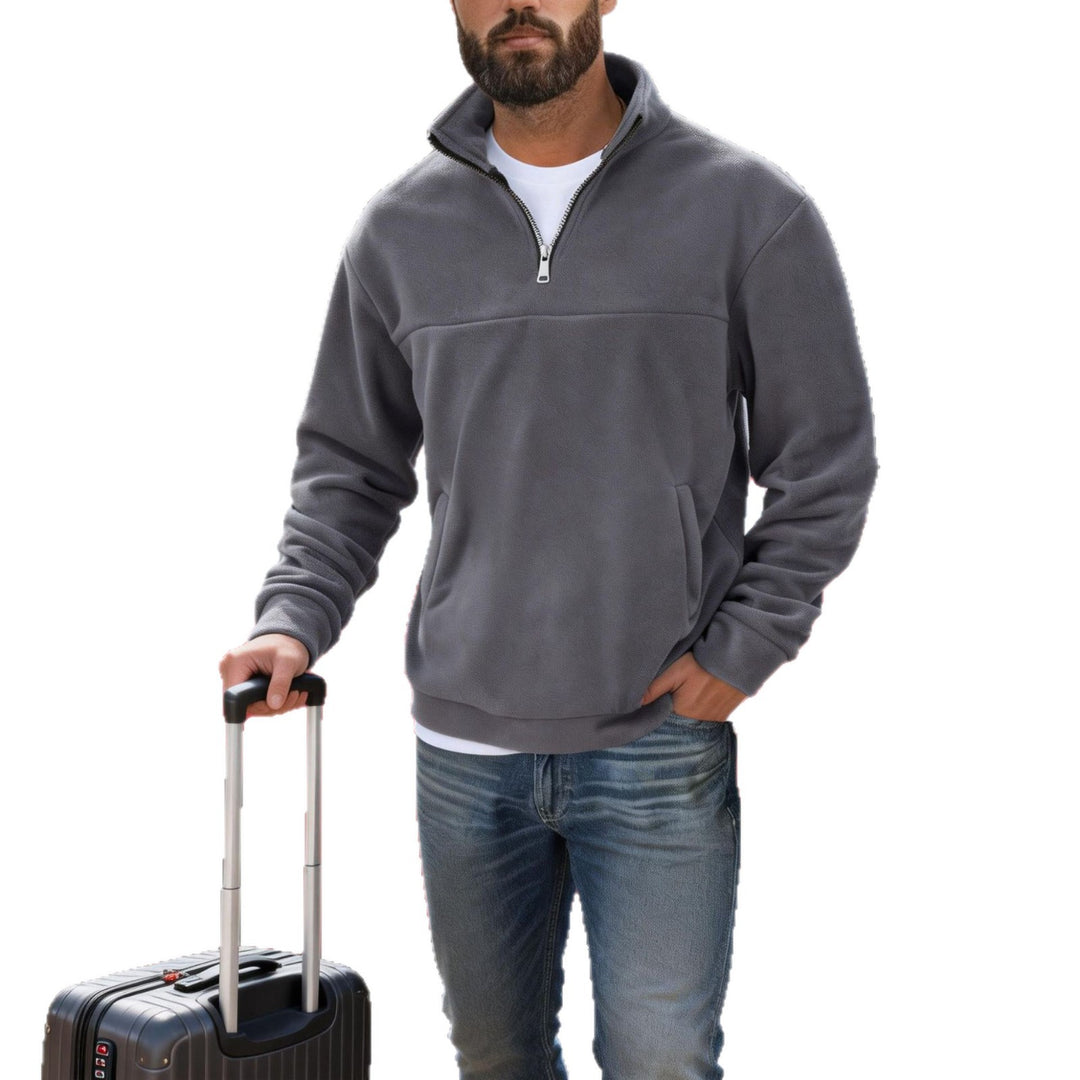 Men's nano warmer fleece half-zip pullover with stand-up collar, kangaroo pocket, and relaxed fit Mune Fashion