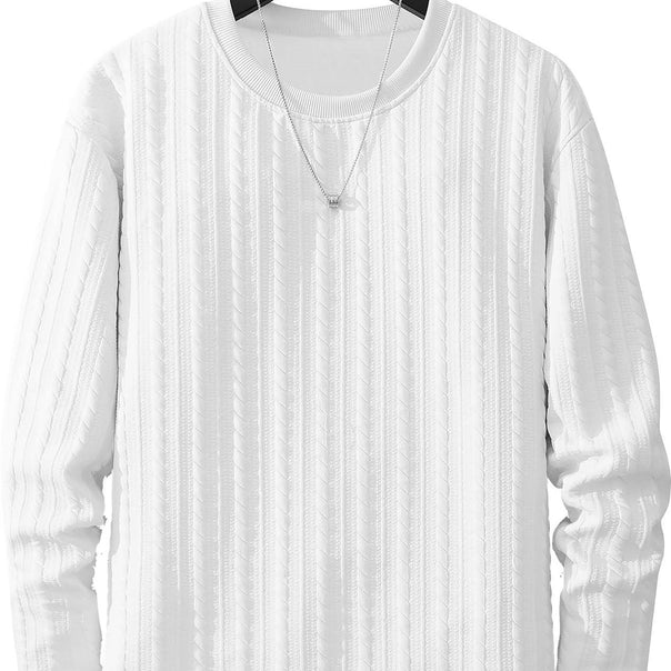 Men's fine knit crew neck sweater with cable pattern, straight hem & relaxed fit Mune Fashion