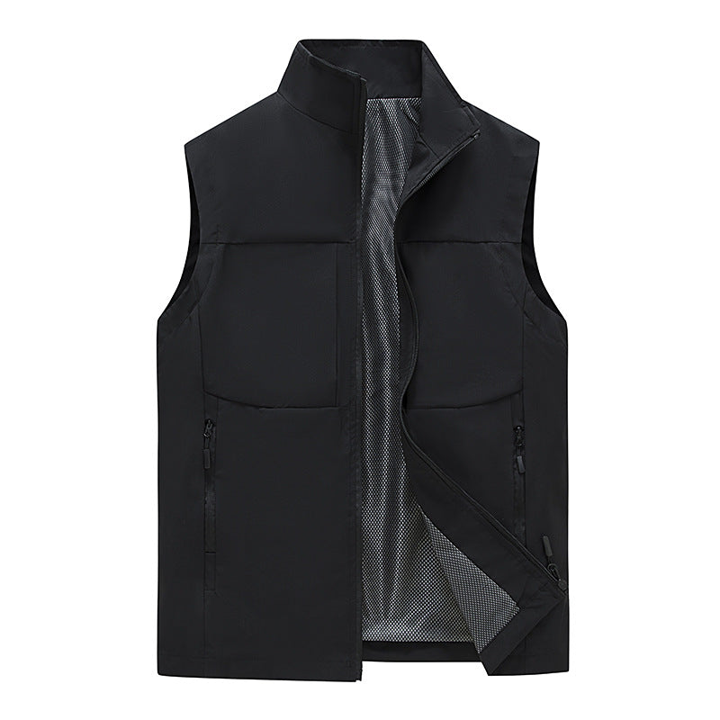 Men's Lightweight Stand Collar Vest with Mesh Lining, Zipper Pockets and Windproof Shell Mune Fashion