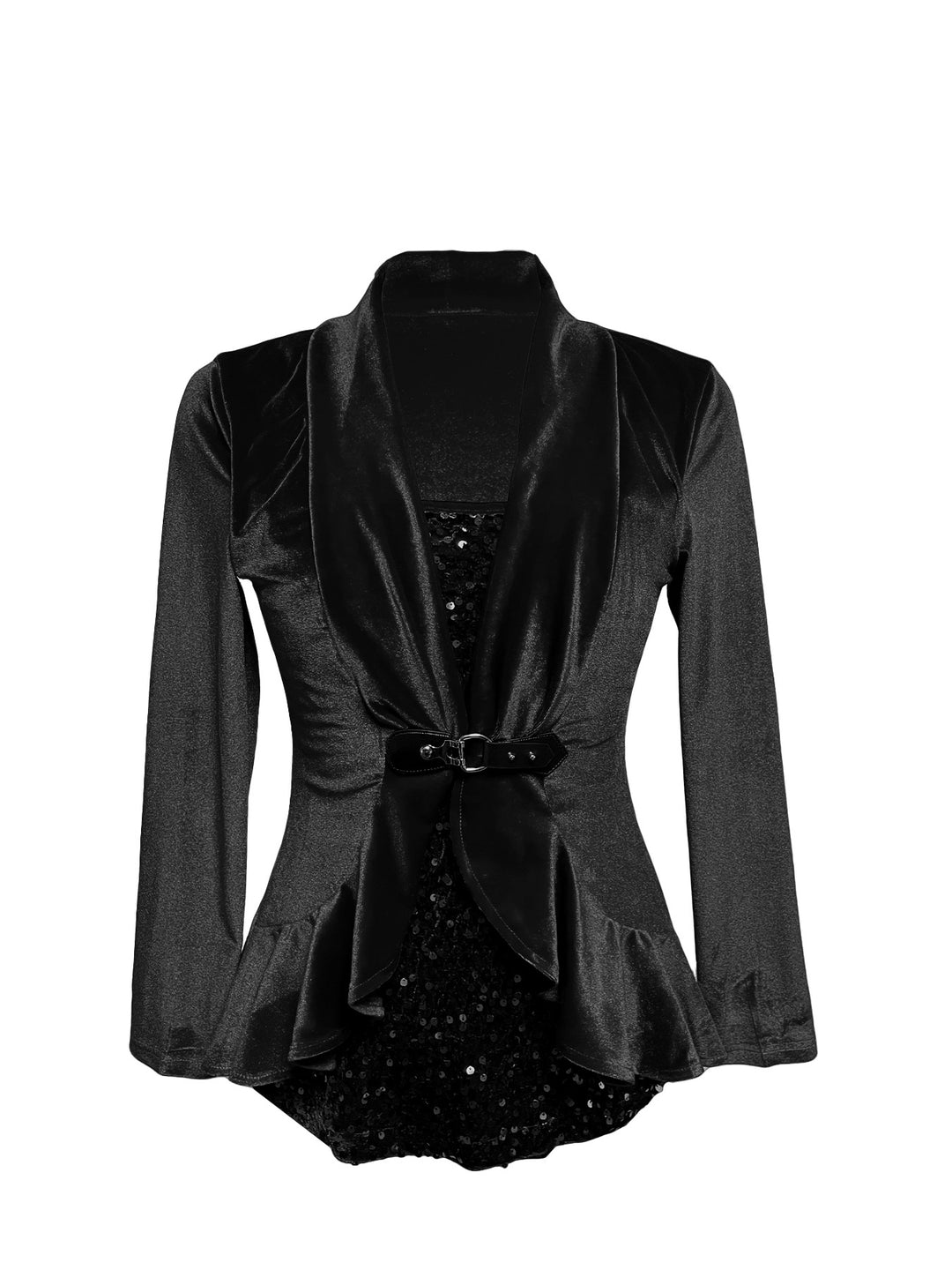 Women nan tailored velvet blazer with shawl collar and decorative belt Mune Fashion
