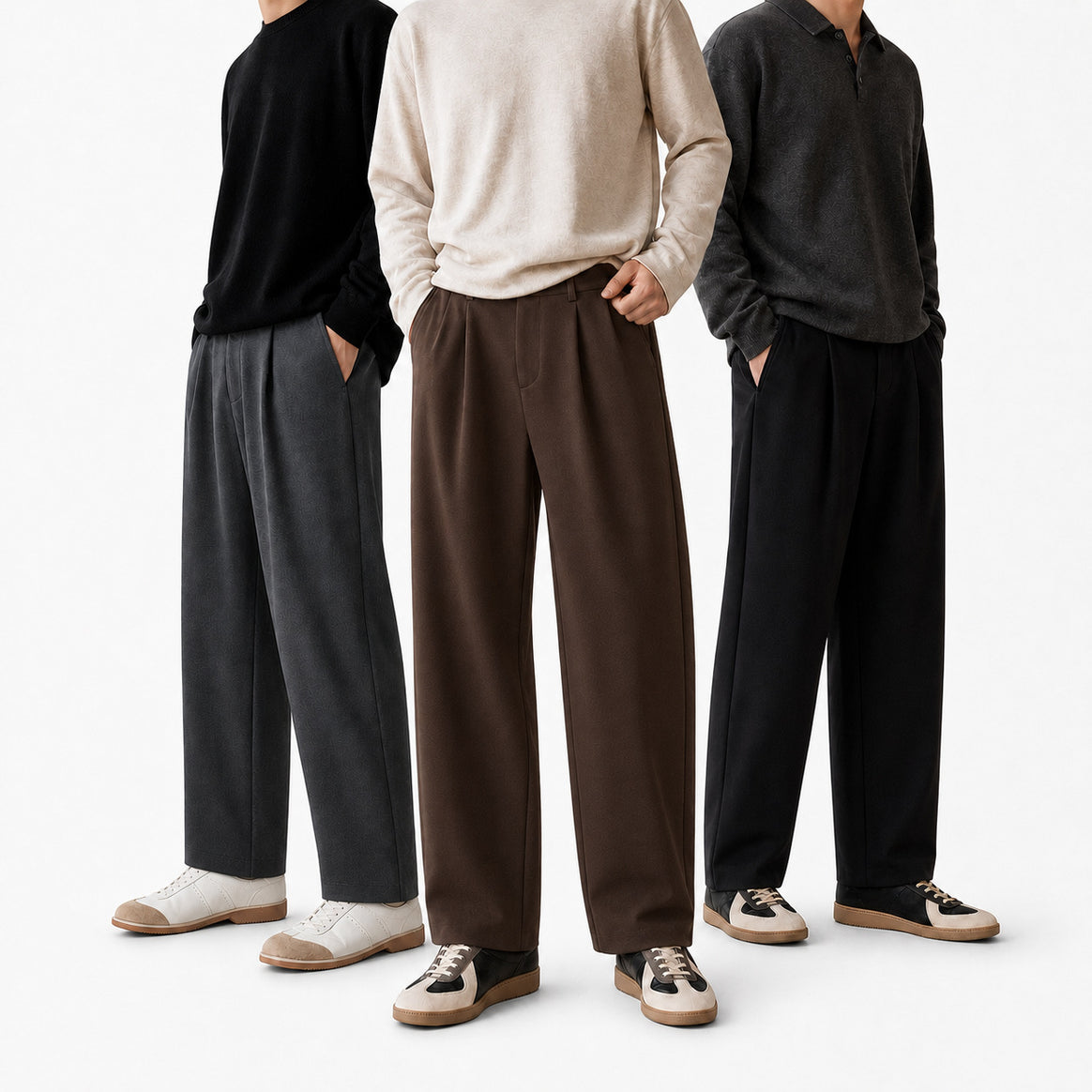 Men's Relaxed-Fit Pleated Trousers made of fine woven fabric with wide leg Mune Fashion
