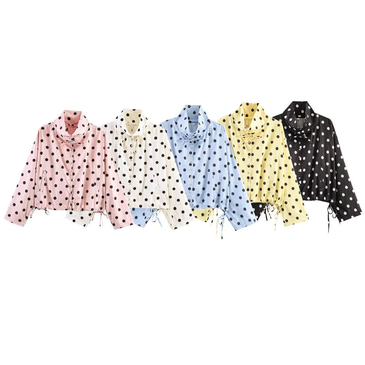 Women's Lightweight Windbreaker with Stand Collar, Ties and Drawstring Mune Fashion