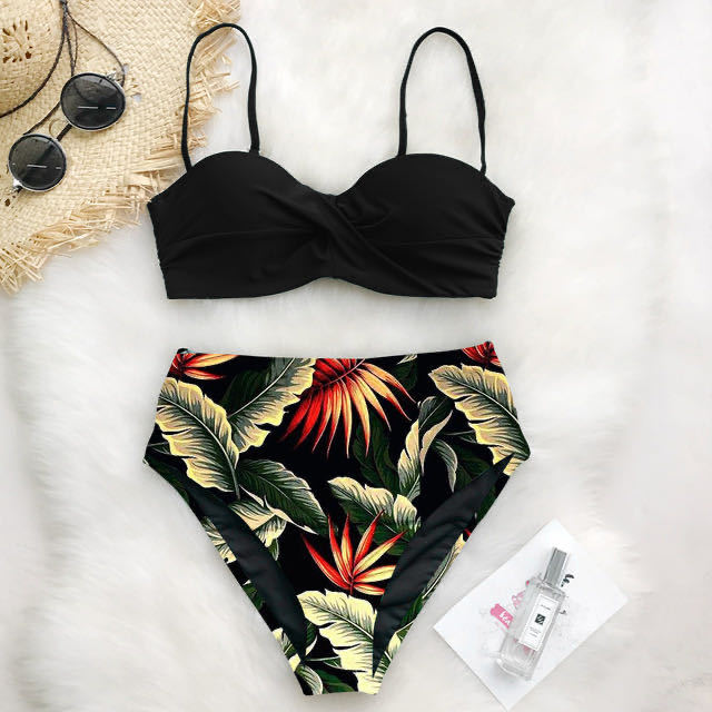 Ladies high-waisted bikini set with floral top Mune Fashion