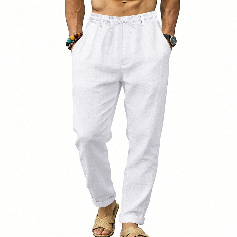 Men's airy linen relaxed pants with elastic comfort waistband and straight leg Mune Fashion