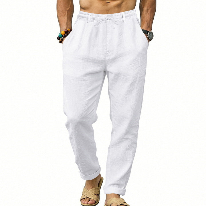 Men's airy linen relaxed pants with elastic comfort waistband and straight leg Mune Fashion