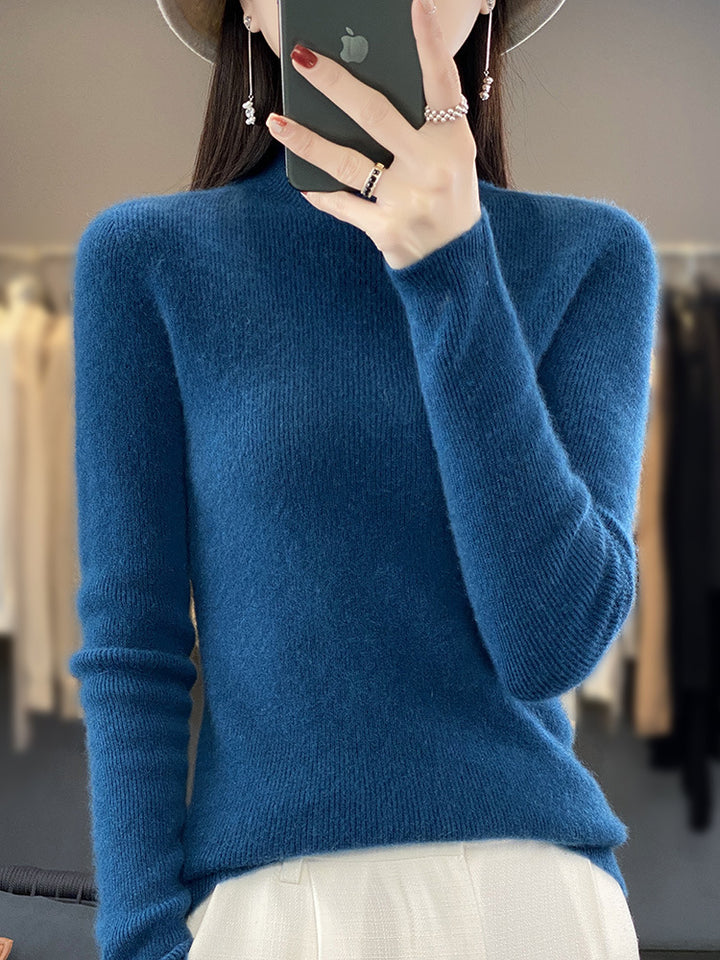 Women's Slim Fine Knit Mock Neck Sweater made of fine Angora Blend Mune Fashion