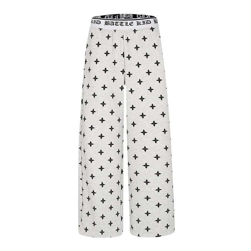 Women's extra-wide comfort lounge pants in palazzo cut with printed elastic waistband and all-over ornament print Mune Fashion