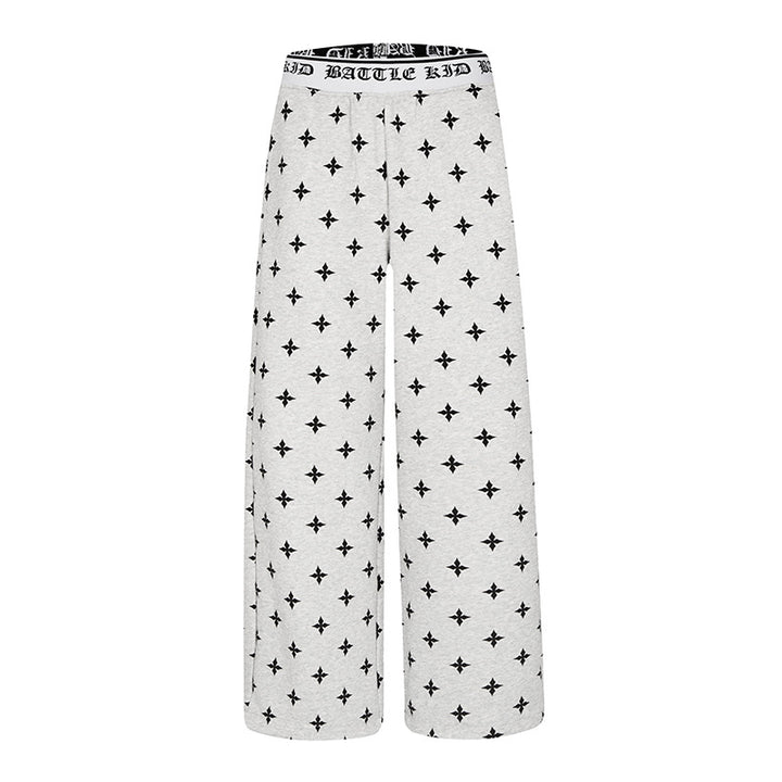 Women's extra-wide comfort lounge pants in palazzo cut with printed elastic waistband and all-over ornament print Mune Fashion