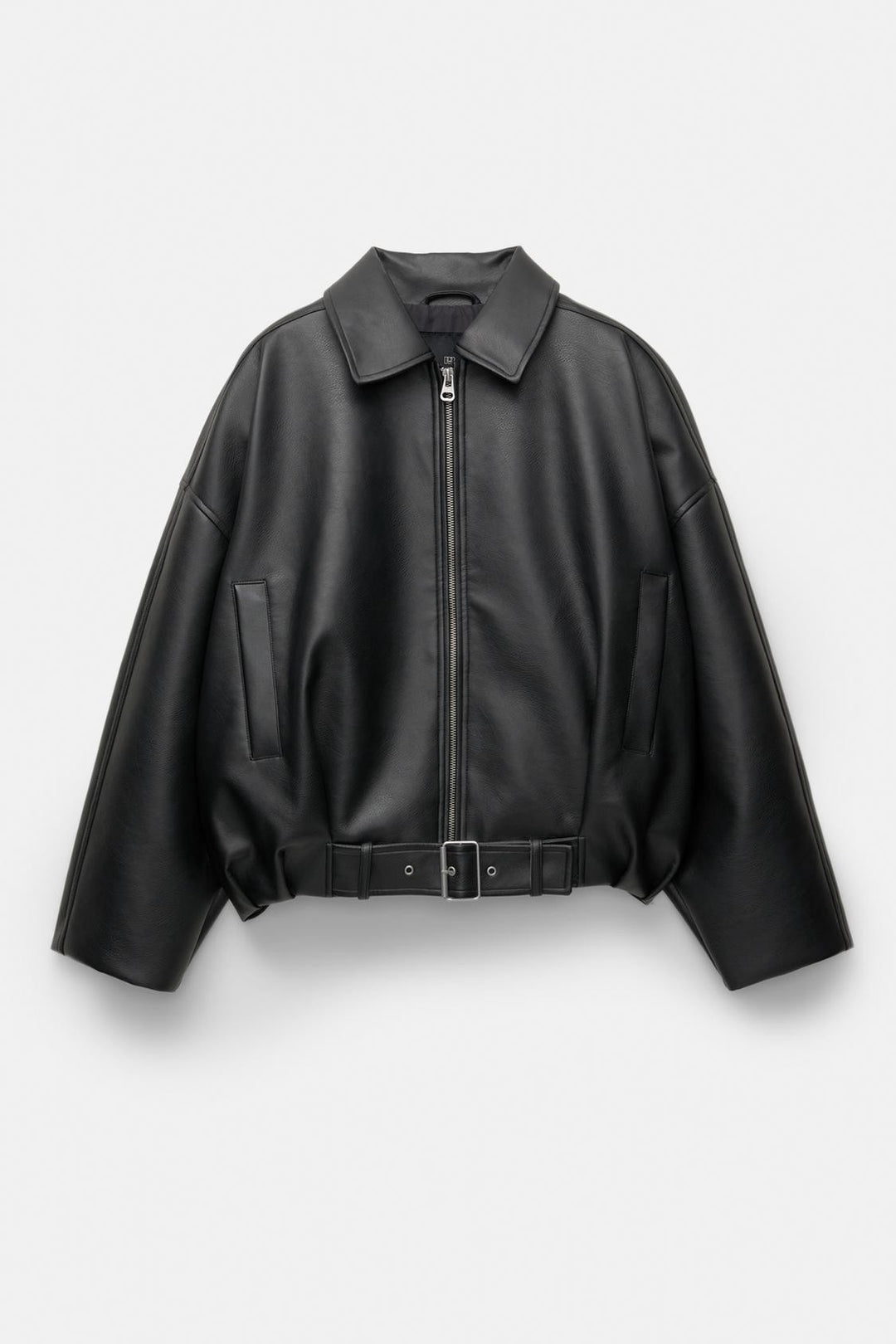 Women Oversized Leatherette Blouson with Waist Belt Mune Fashion