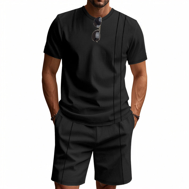Men's breathable structured jersey short-sleeve shirt with matching pleated shorts Mune Fashion