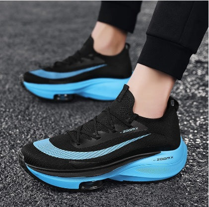 Unisex responsive plateau cushioning running shoes with knitted sock entry and visible air chamber Mune Fashion