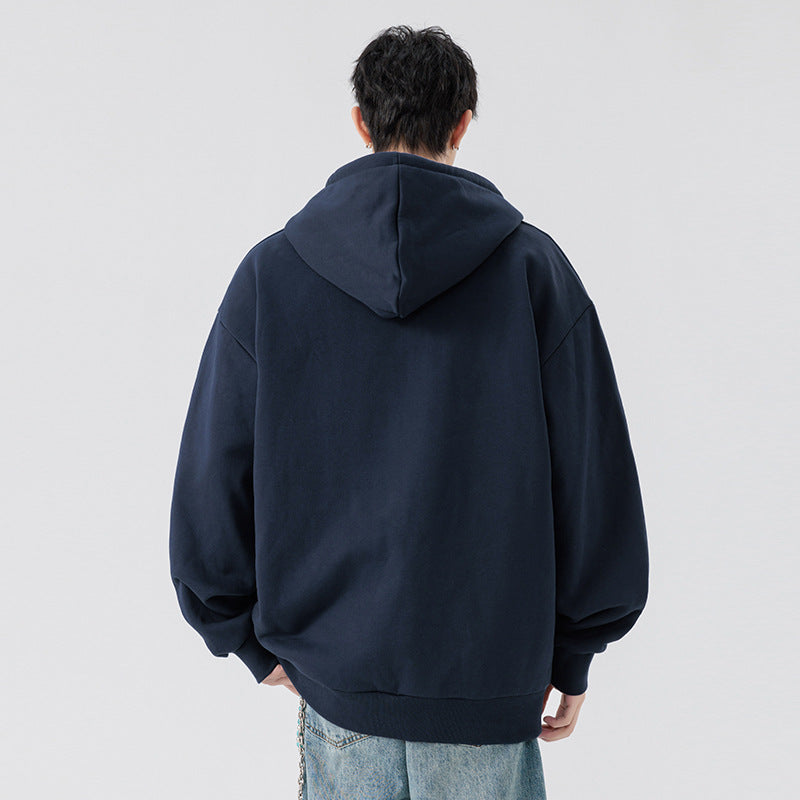 Unisex Oversize Hoodie with Half Zip, Fleece Lining and Ribbed Hem Drune