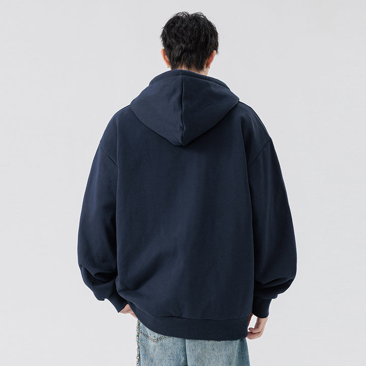 Unisex Oversize Hoodie with Half Zip, Fleece Lining and Ribbed Hem Drune