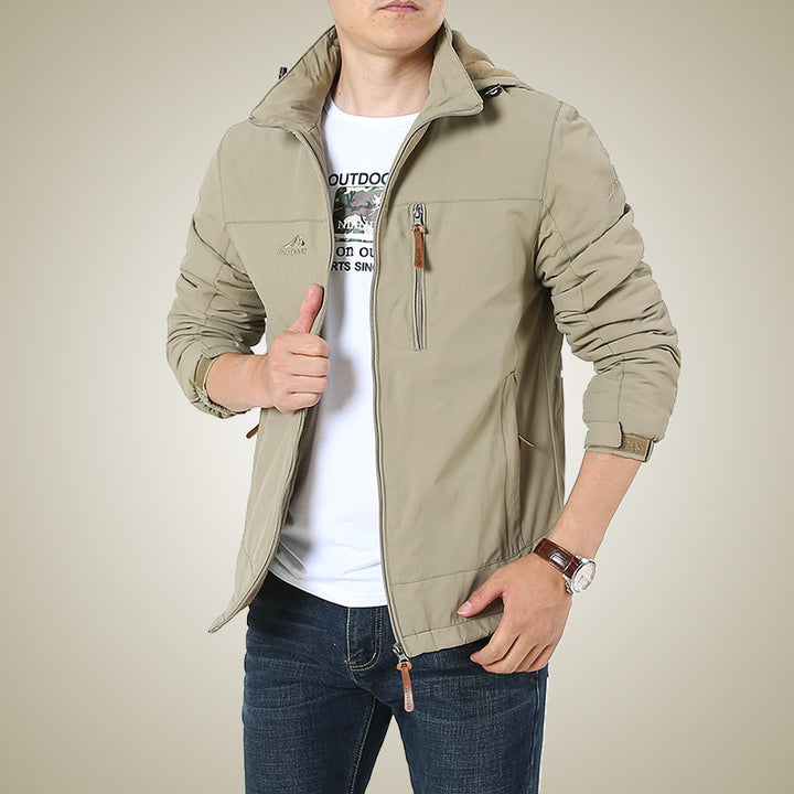 Men's Breathable Softshell Windbreaker Jacket with Concealed Hood and Utility Chest Pocket Mune Fashion