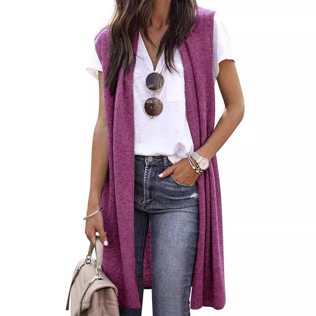 Women’s knit vest in a casual oversized design with open fronts and short sleeve length Mune Fashion