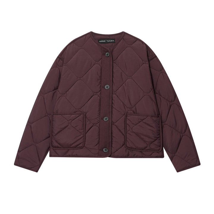 Women's diamond quilted cardigan jacket with round neckline and patch pockets Mune Fashion