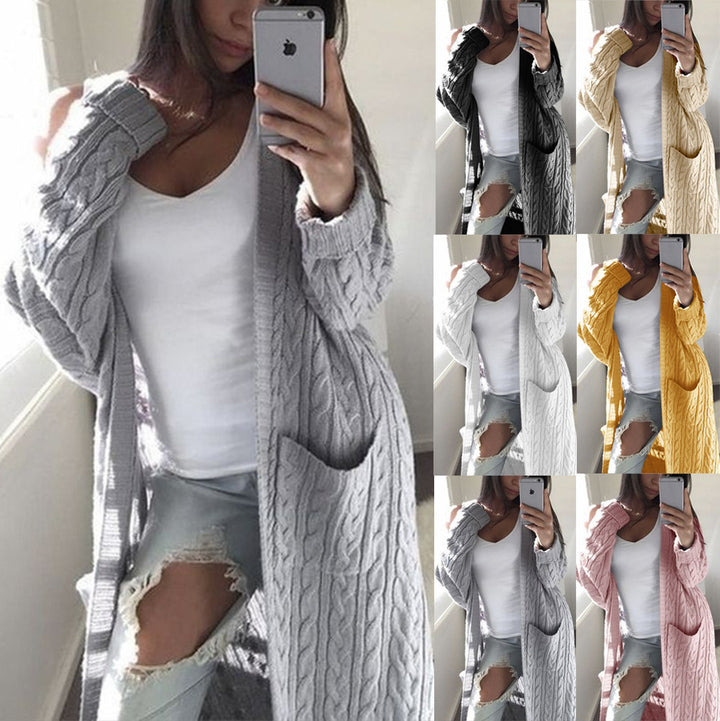 Women Long Oversize Cable Knit Cardigan with Pockets Mune Fashion