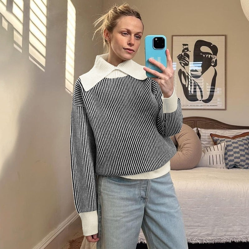 Women's Oversized Sweater with Collar Mune Fashion