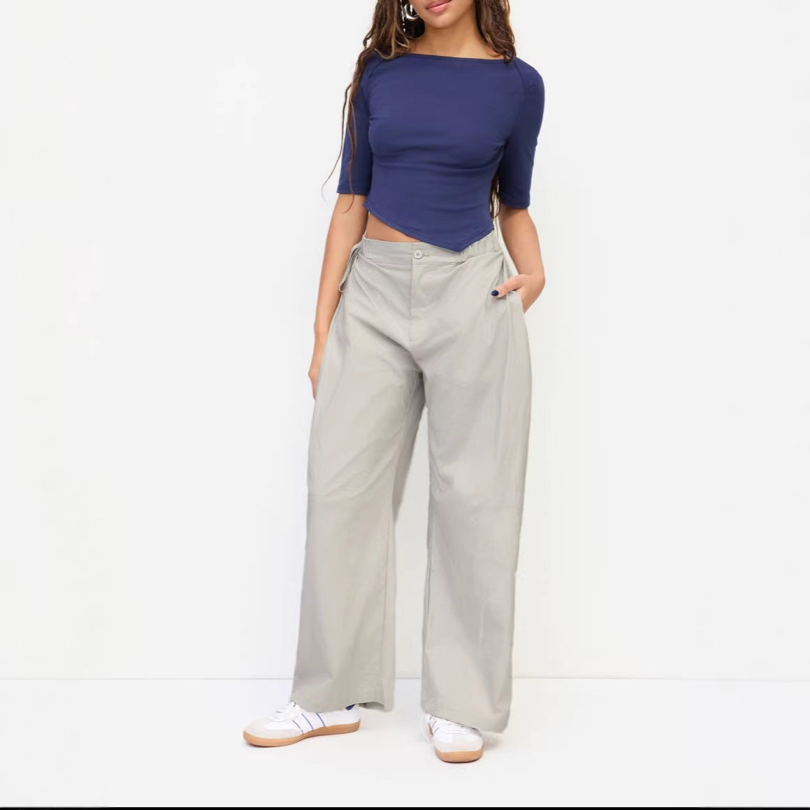 Women Comfortable Wide Fabric Pants Mune Fashion