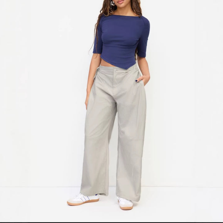 Women Comfortable Wide Fabric Pants Mune Fashion