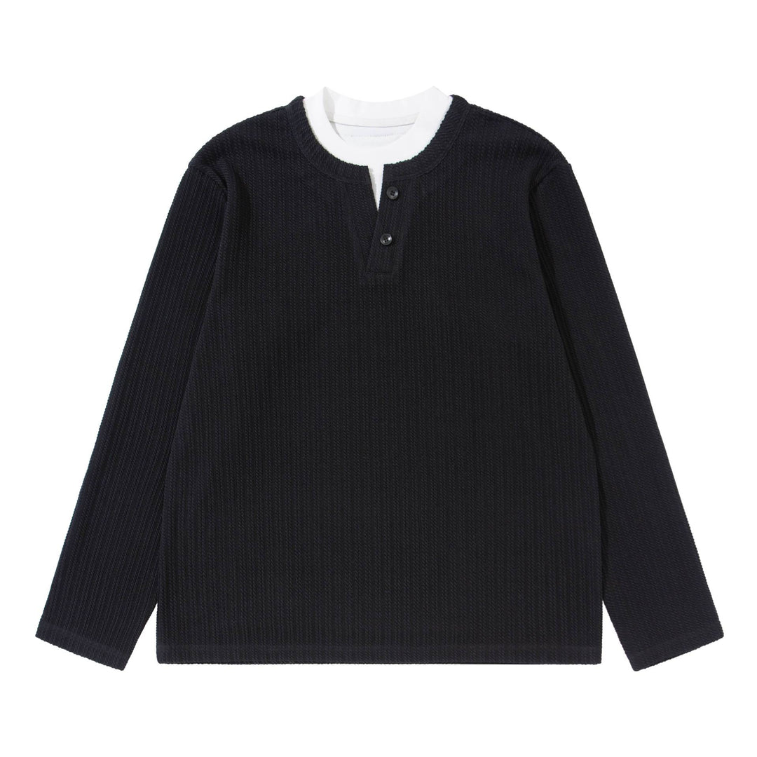 Unisex fine structured ribbed sweater with Henley neckline Mune Fashion