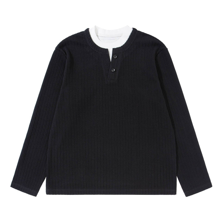 Unisex fine structured ribbed sweater with Henley neckline Mune Fashion