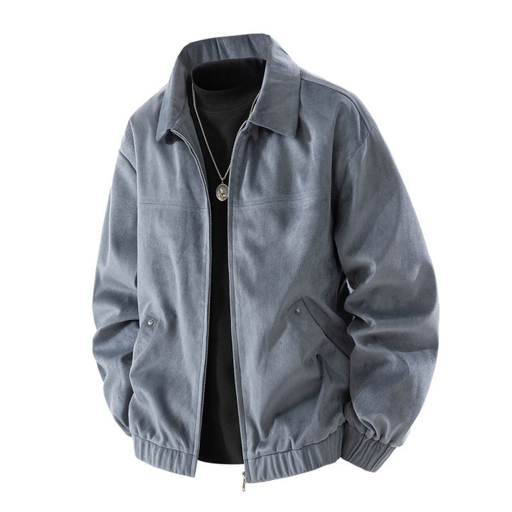 Men's lightweight Harrington jacket in suede look with shirt collar, full-length zipper and elastic hem Mune Fashion
