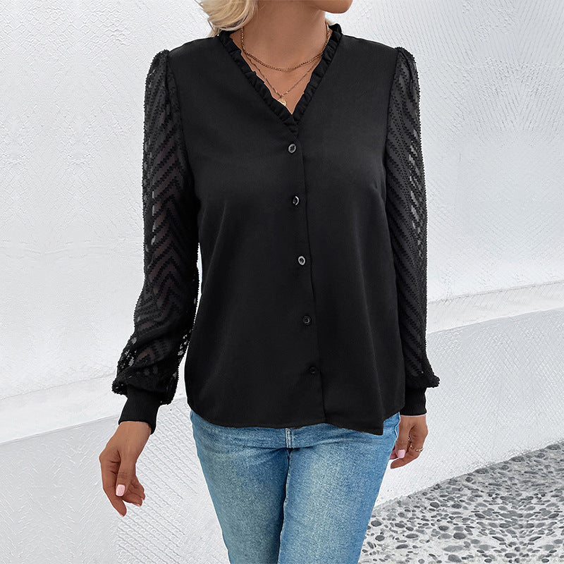Ladies Elegant V-Neck Blouse Mune Fashion