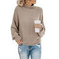 Women's chunky knit turtleneck sweater with oversized cut and block stripe design Mune Fashion