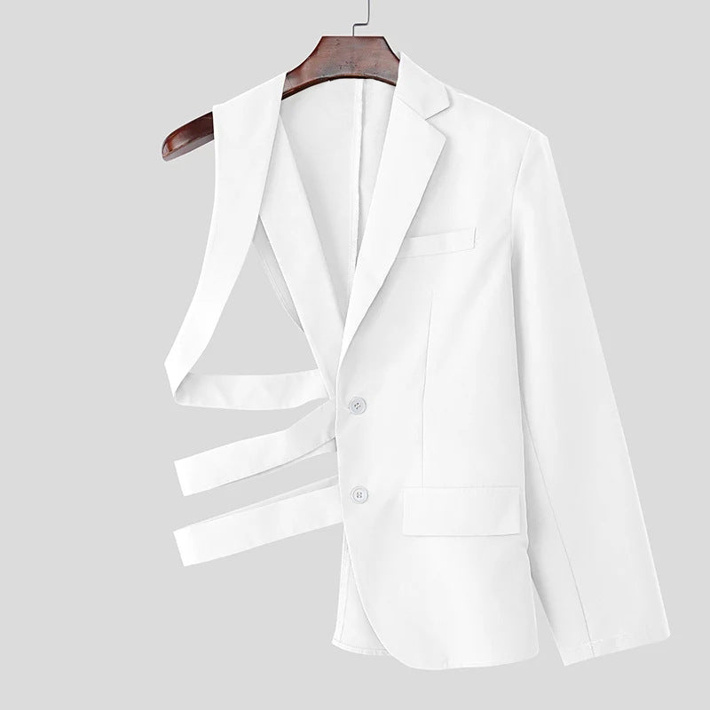 Women's nan asymmetrical blazer with strap details and lapel collar Mune Fashion