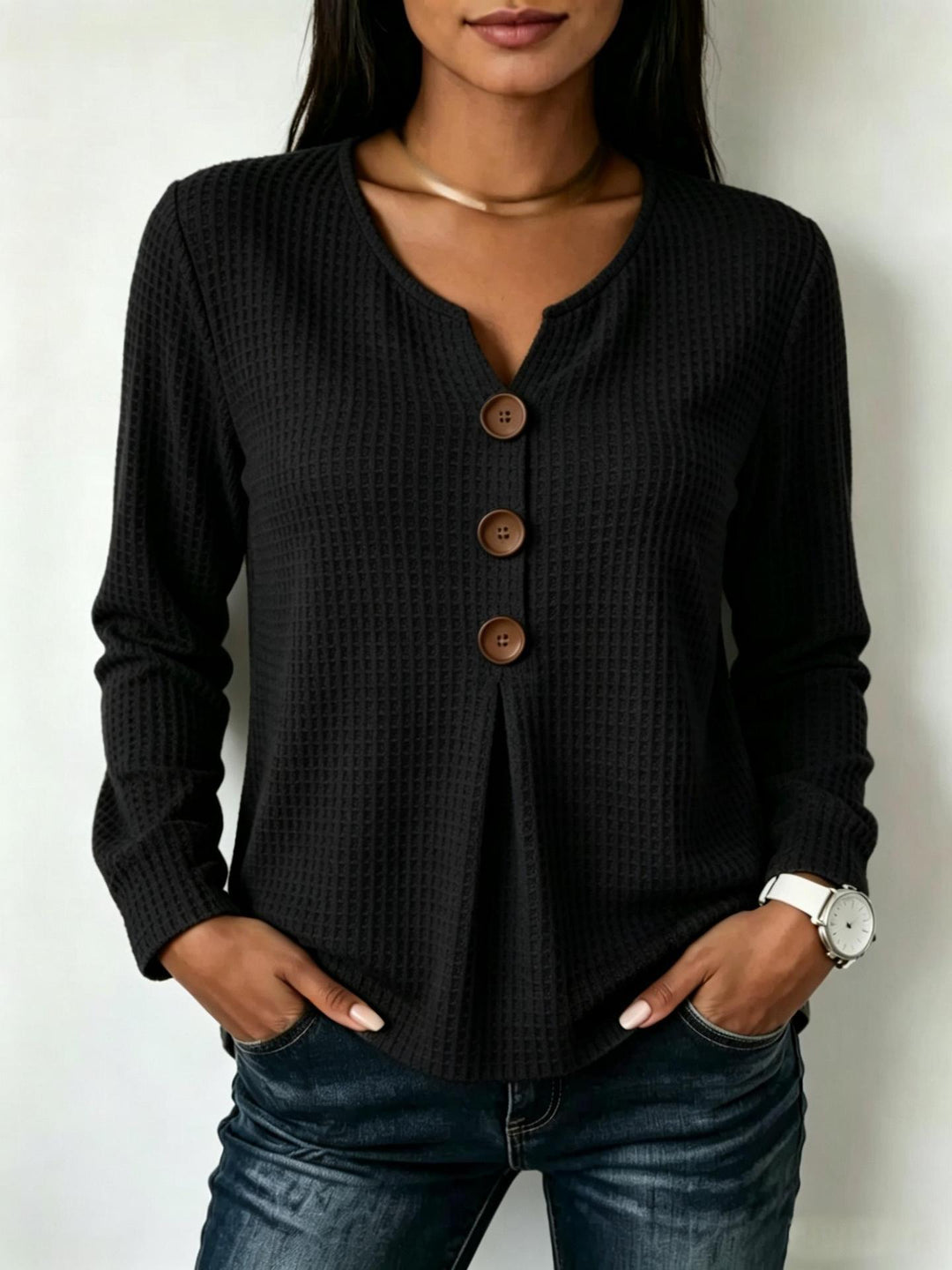 Women's Stylish Long Sleeve Shirt with Button Details Mune Fashion