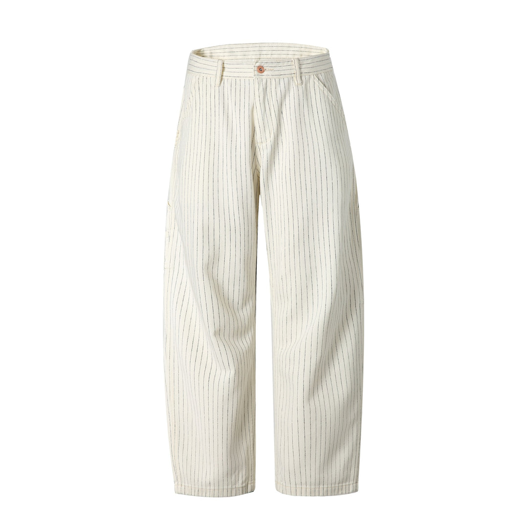 Women's carpenter pants made of linen-cotton blend with pinstripes and hammer loop Mune Fashion