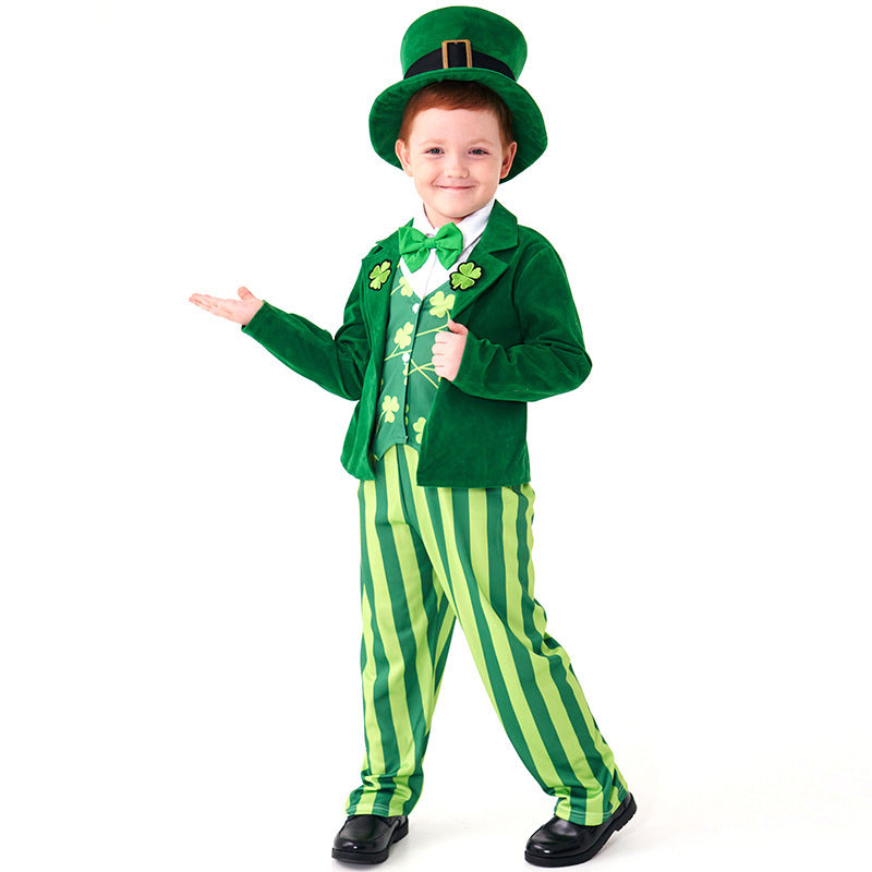 Men's costume as Irish Leprechaun with hat and detailed accents Mune Fashion