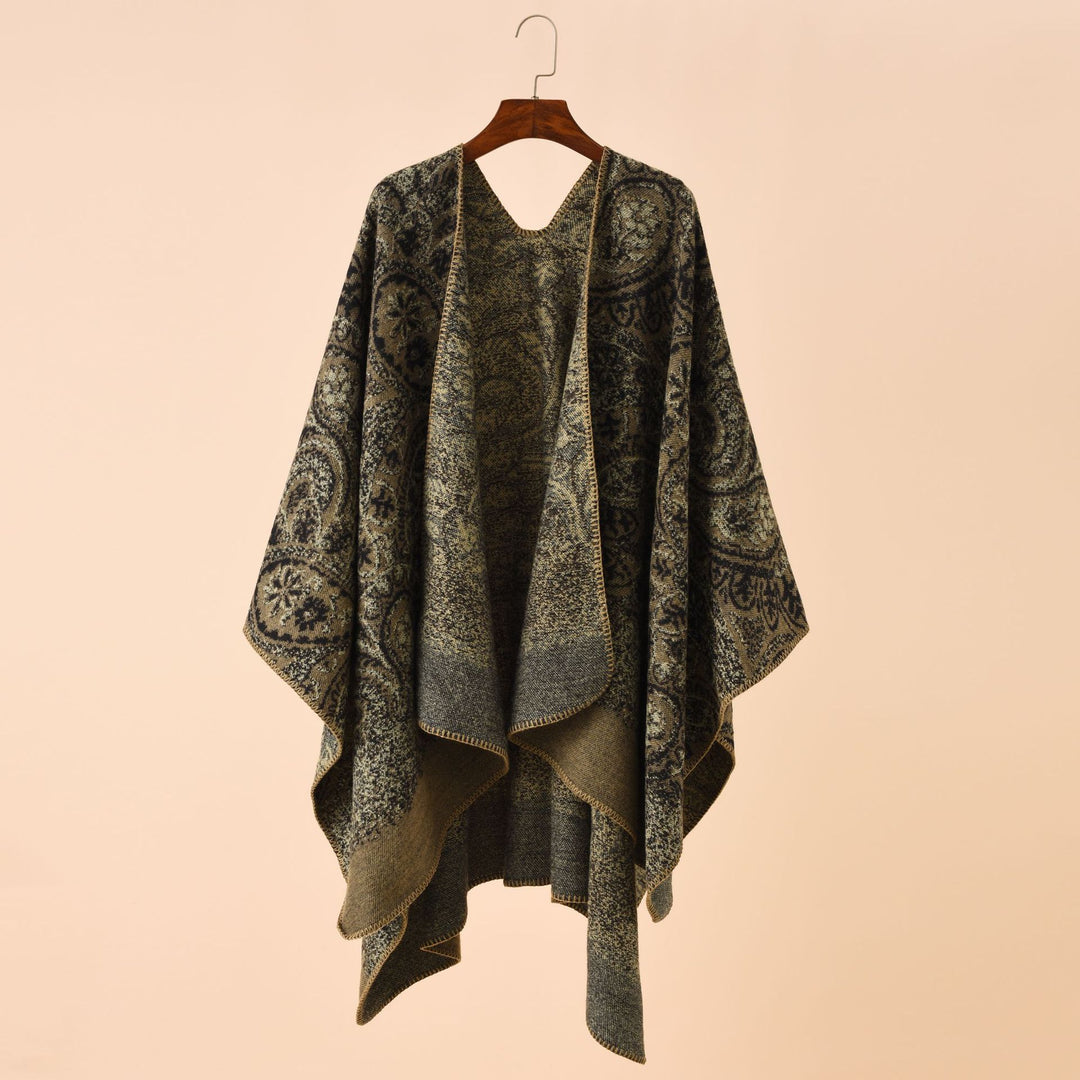 Women Jacquard Poncho with Paisley pattern Mune Fashion