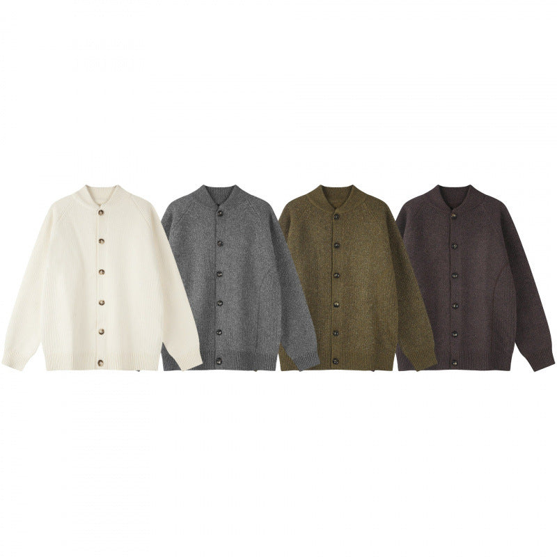 Men's Relaxed Chunky Knit Cardigan with Raglan Sleeves and Ribbed Cuffs Mune Fashion