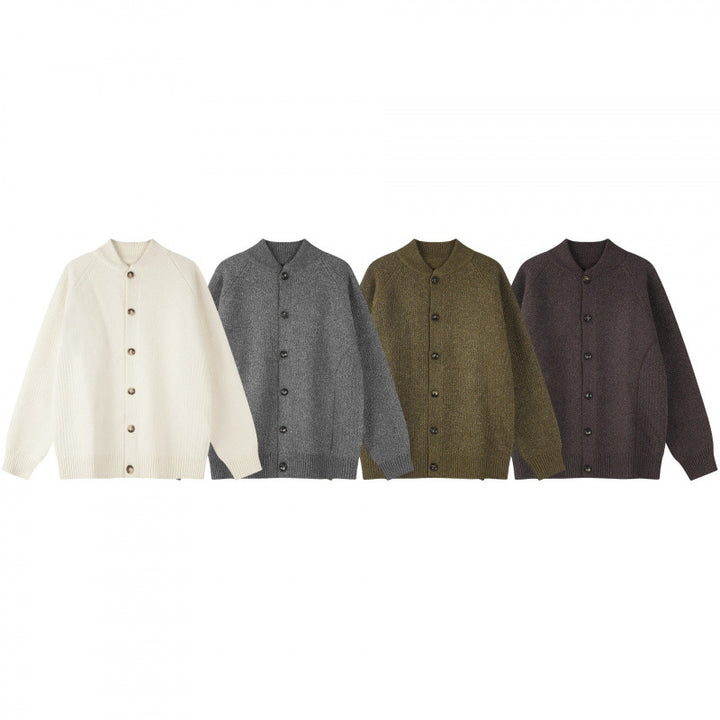 Men's Relaxed Chunky Knit Cardigan with Raglan Sleeves and Ribbed Cuffs Mune Fashion