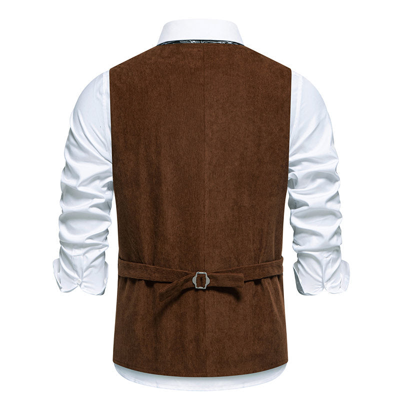 Men's Traditional Embroidered Suit Vest with V-Neck and Decorative Buttons Mune Fashion