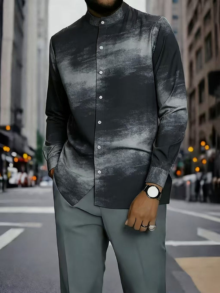 Men's Elegant Long Sleeve Shirt with Unique Texture Pattern Mune Fashion