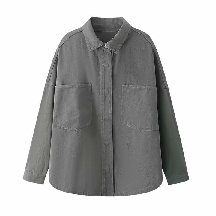 Women's Oversize Jeans Shirt Jacket in Boxy Cut with Patch Chest Pockets and Rounded Hem Mune Fashion