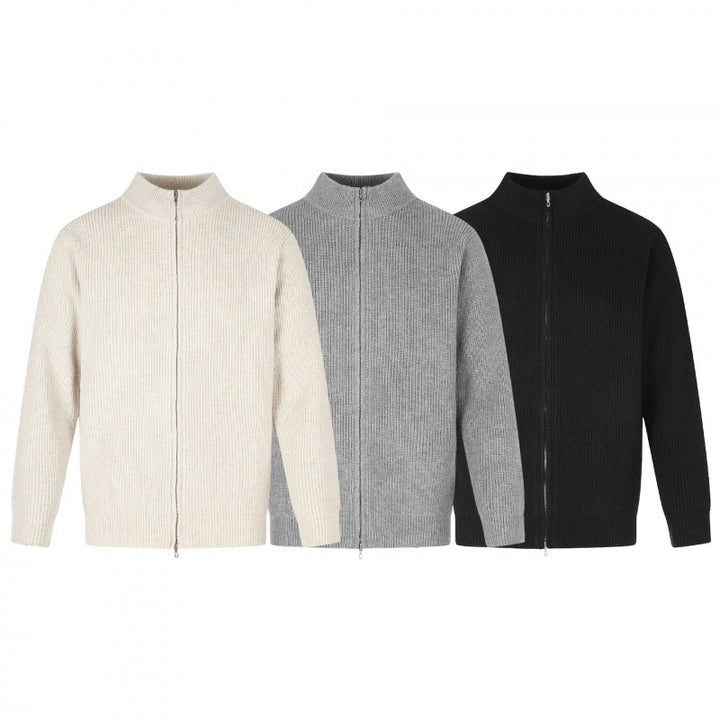 Unisex Zip-knit jacket in boxy cut with stand-up collar and ribbed texture Mune Fashion